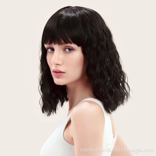 Wholesale fiber wig synthetic hair water Weave Machine Made Wigs High Quality Synthetic Hair for women With Bangs